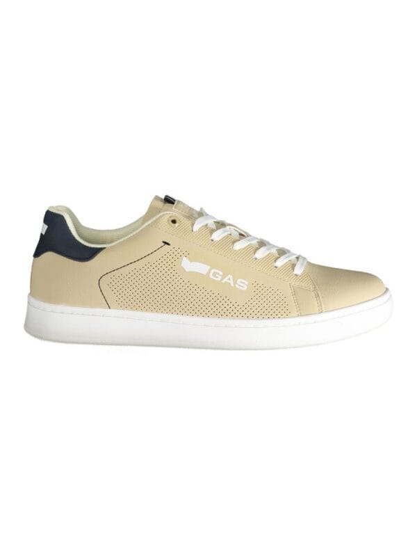 GAS beige and navy sneaker with white laces and logo, stylish casual footwear for everyday wear.