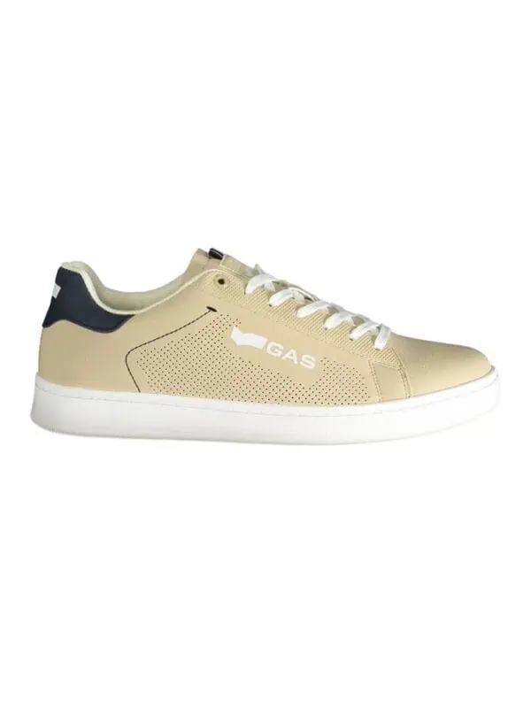 GAS beige and navy sneaker with white laces and logo, stylish casual footwear for everyday wear.