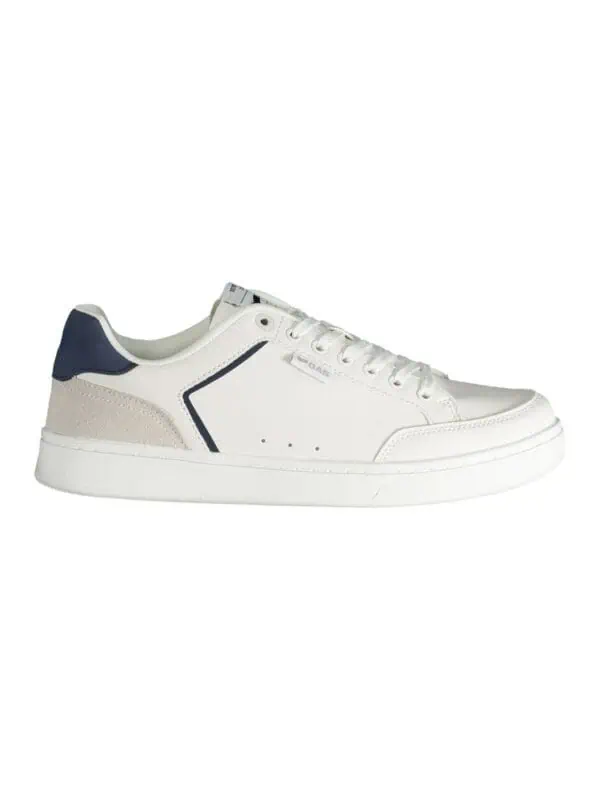 Premium white sneakers with navy accents, stylish design, comfortable fit, perfect for casual wear and everyday fashion.