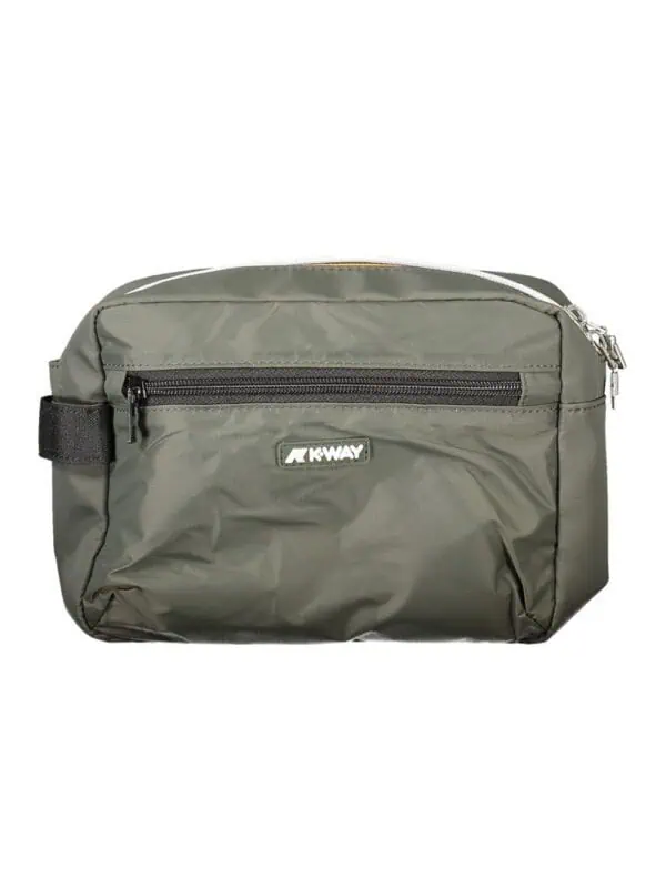 Light gray nylon travel bag with ZKWAY logo and front zippered pocket, ideal for everyday use and travel accessories.
