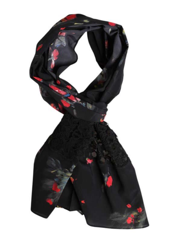 Dolce & Gabbana Black Floral Print Neck Warmer Wrap Scarf