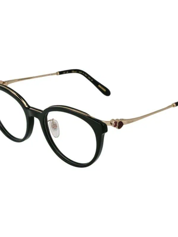 Stylish black and gold designer eyeglasses with a bold frame and elegant detailing, perfect for a luxury fashion statement.