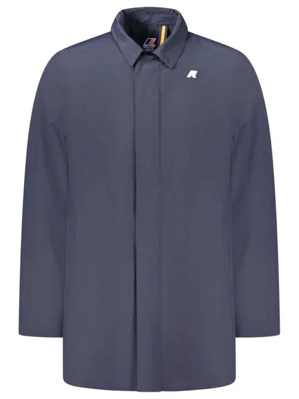 Men's navy raincoat with zipper closure and logo details, perfect for stylish rainy day wear.