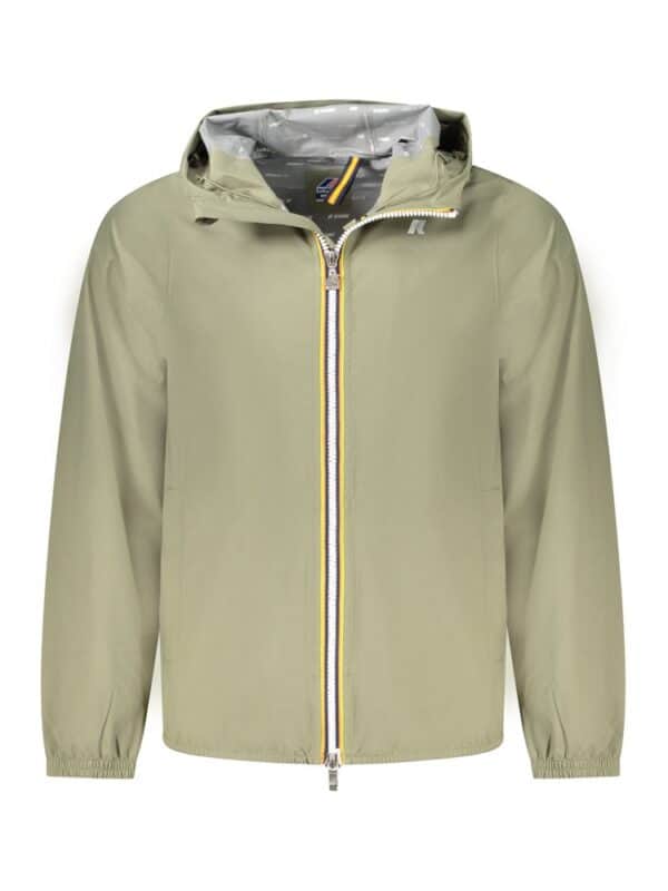 Light beige sporty jacket with a full front zipper, hood, and elastic cuffs, perfect for outdoor activities and casual wear.
