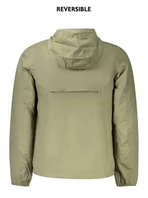 Light khaki reversible windbreaker jacket with hood, perfect for outdoor activities, lightweight and windproof, versatile for layered styling.