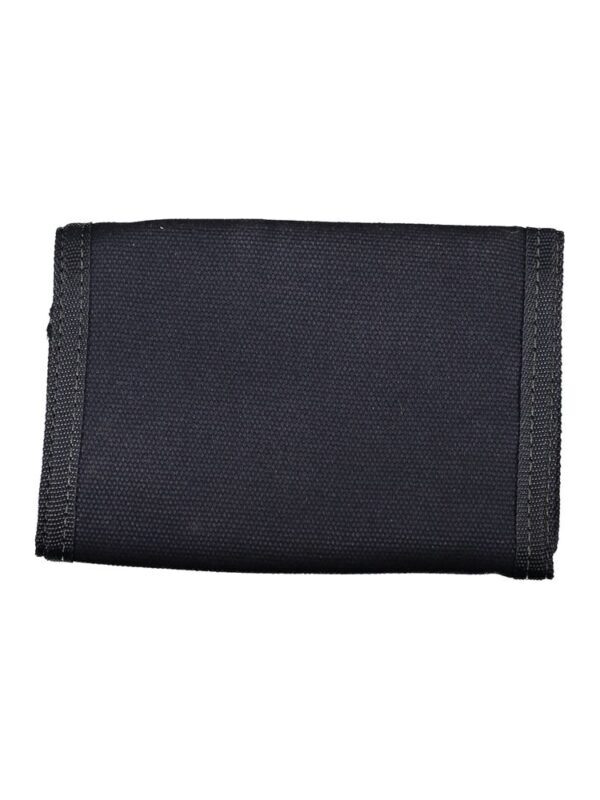 Black nylon wallet with durable stitching, compact and lightweight for everyday use. Perfect for organizing cash, cards, and IDs in a sleek, simple design.