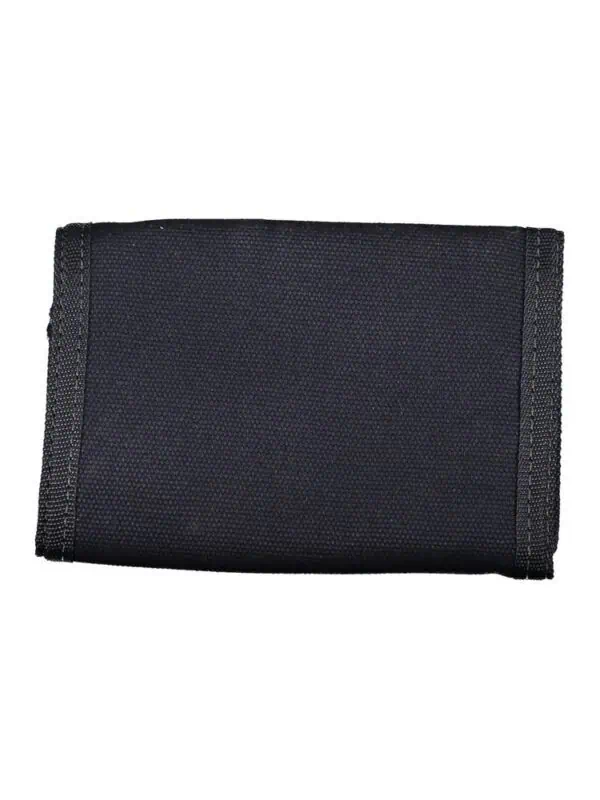 Black nylon wallet with durable stitching, compact and lightweight for everyday use. Perfect for organizing cash, cards, and IDs in a sleek, simple design.