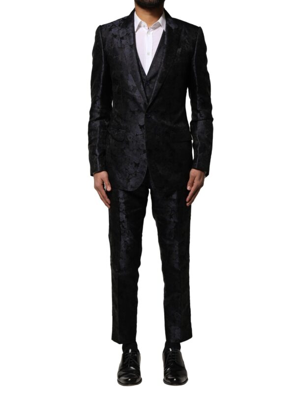 Dolce & Gabbana Black Jacquard 3 Piece Single Breasted Suit