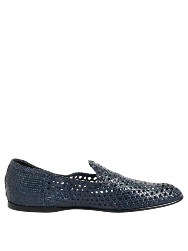 Dolce & Gabbana Blue Woven Leather Slip On Loafers Shoes
