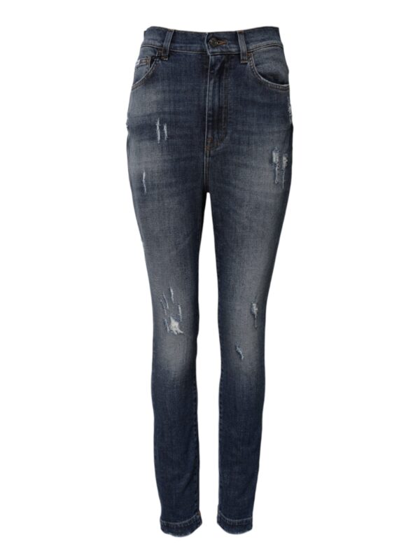 Dolce & Gabbana Blue Washed Cotton High Waisted Denim Jeans