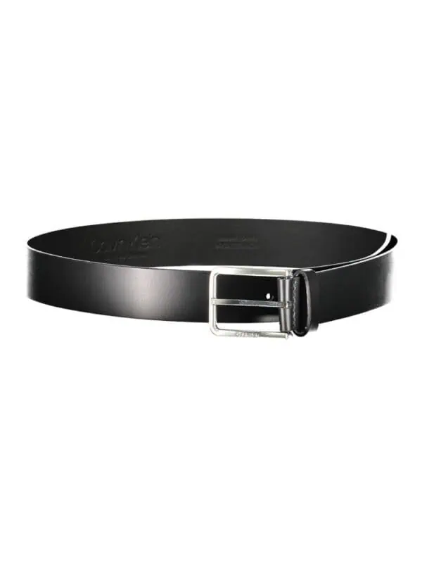 Black luxury leather belt with silver buckle for men and women, stylish and durable accessory.