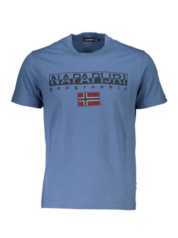 Napapijri blue graphic T-shirt with logo and flag design for men, casual and stylish; perfect for everyday wear.