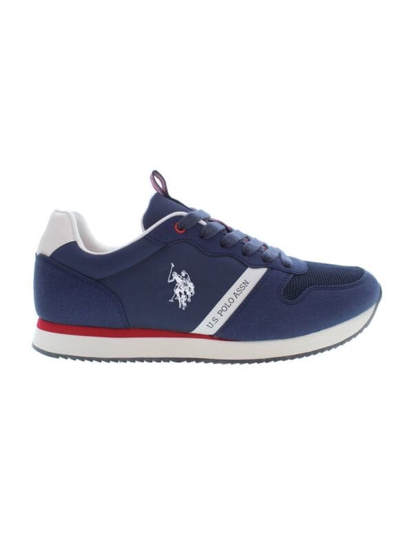 Blue and white U.S. Polo Assn. athletic sneakers with logo accents and sporty design for stylish, comfortable footwear.