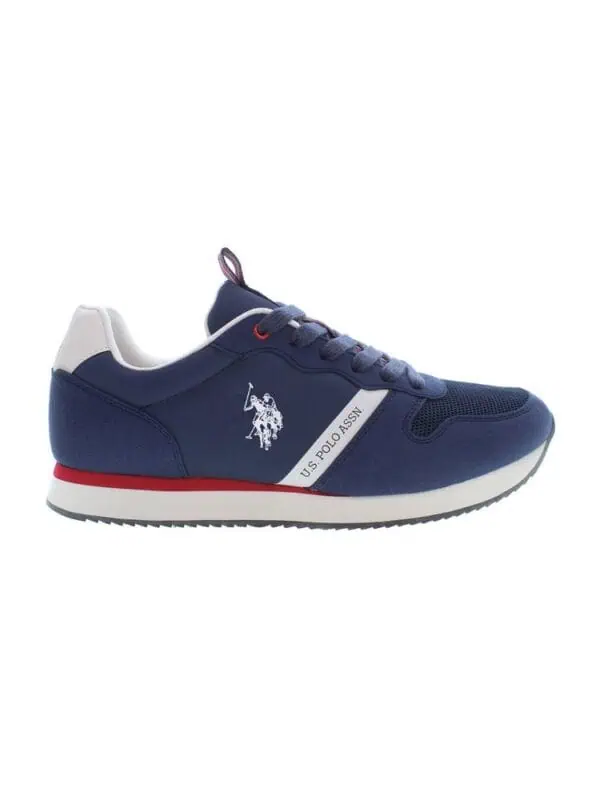 Blue and white U.S. Polo Assn. athletic sneakers with logo accents and sporty design for stylish, comfortable footwear.