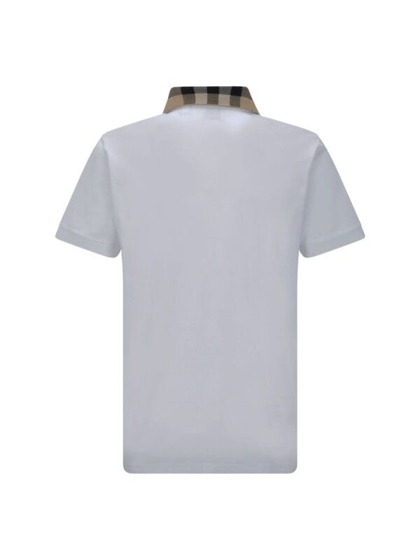 Lux Brands men's white short sleeve polo shirt with a contrasting checkered collar, stylish and comfortable for casual or smart-casual wear. High-quality fabric and timeless design.