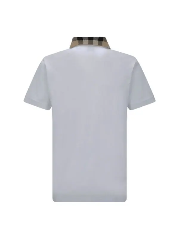 Lux Brands men's white short sleeve polo shirt with a contrasting checkered collar, stylish and comfortable for casual or smart-casual wear. High-quality fabric and timeless design.
