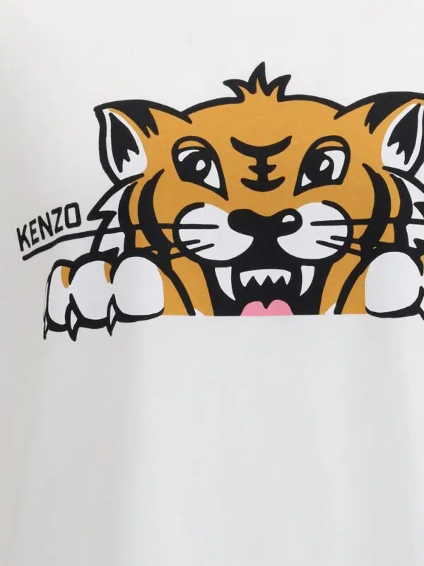 Kenzo tiger logo illustration on white background, designer fashion art piece, vibrant graphic print for luxury streetwear and accessories, bold and iconic style.