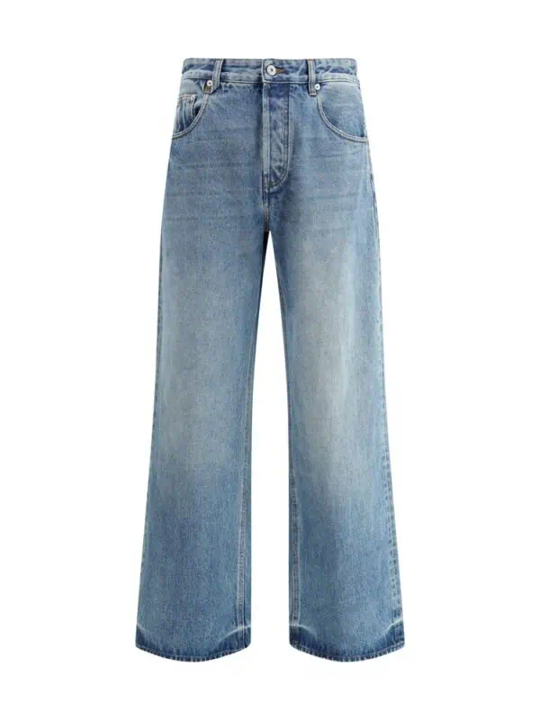 Classic high-waisted wide-leg denim jeans with a vintage wash, featuring a relaxed fit and versatile style for everyday wear. Perfect for a trendy, casual look.