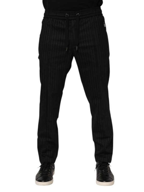 Dolce & Gabbana Black Striped Wool Men Jogger Pants