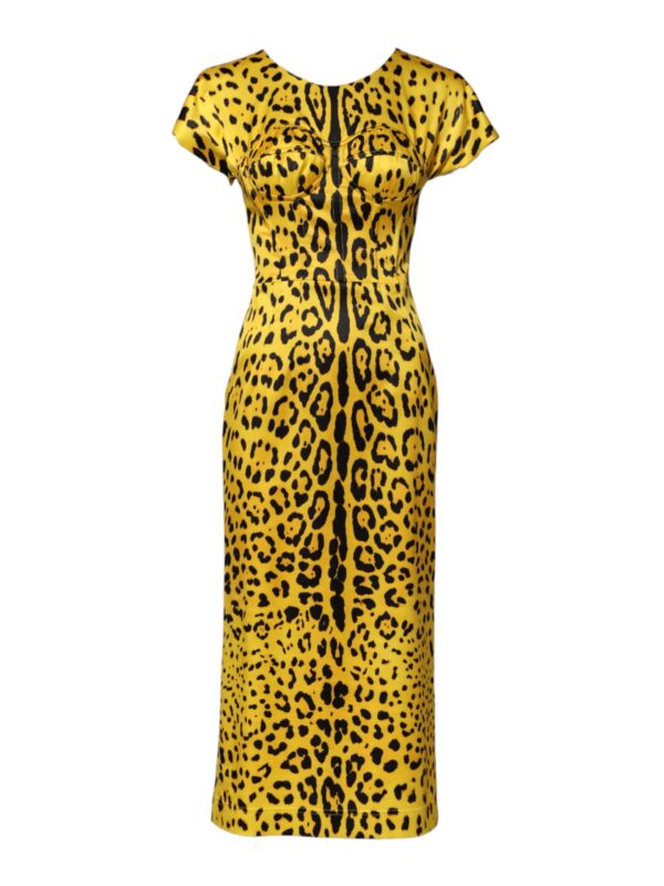 Dolce & Gabbana Yellow Polyester Leopard Midi Sheath Dress