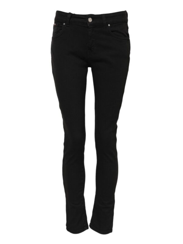 Dolce & Gabbana Black Cotton Logo Skinny Mid Waist Denim Jeans