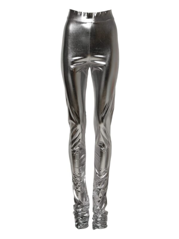 Dolce & Gabbana Metallic Silver Polyester Slim Fit Leggings Pants