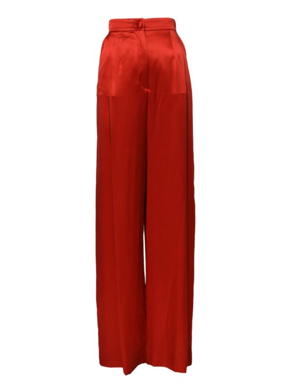 Dolce & Gabbana Red Satin High Waist Wide Leg Pants
