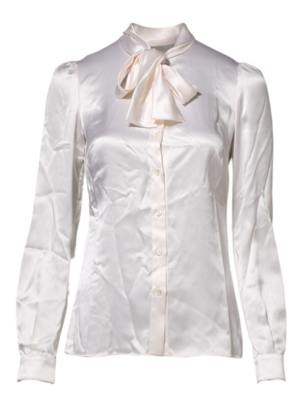 Dolce & Gabbana White Ascot Collar Long Sleeve Blouse Top