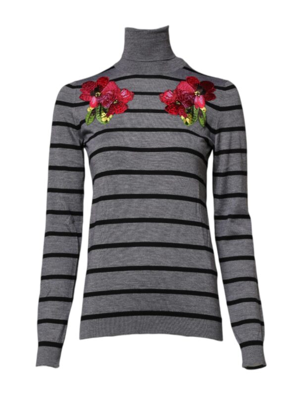 Dolce & Gabbana Gray Floral Embroidery Pullover Sweater