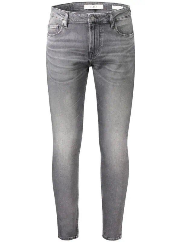 Slim fit grey denim jeans from Guess, featuring a classic five-pocket design, faded wash, and modern tapered silhouette perfect for casual and stylish outfits.