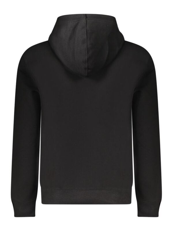 Black men's hoodie with a minimalist design, perfect for casual wear and athletic activities. Made from high-quality materials for comfort and durability, featuring a spacious hood and ribbed cuffs.