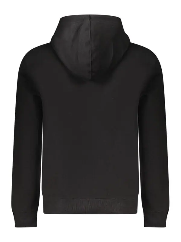 Black men's hoodie with a minimalist design, perfect for casual wear and athletic activities. Made from high-quality materials for comfort and durability, featuring a spacious hood and ribbed cuffs.