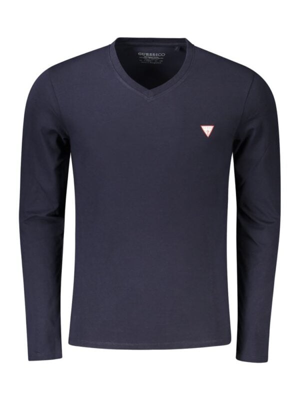 Classic navy Guesseco long sleeve V-neck shirt for men with subtle logo detail, perfect for casual and stylish looks.