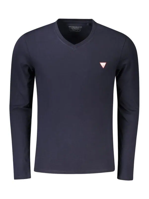 Classic navy Guesseco long sleeve V-neck shirt for men with subtle logo detail, perfect for casual and stylish looks.