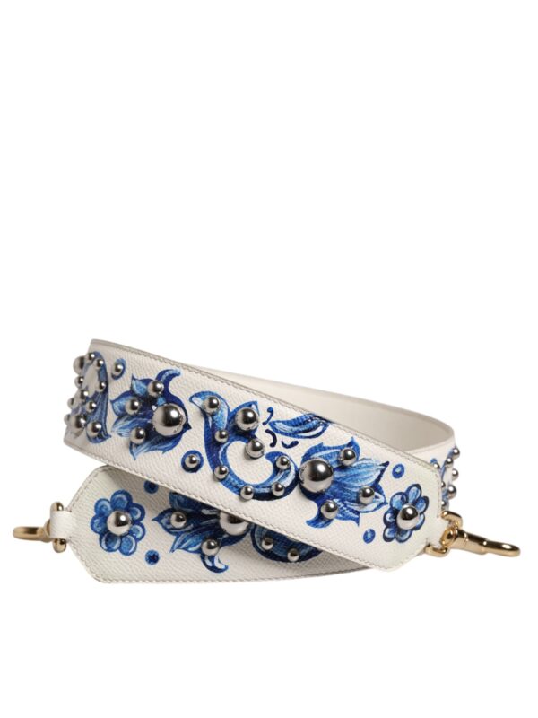Dolce & Gabbana White Blue Floral Leather Stud Accessory Shoulder Strap