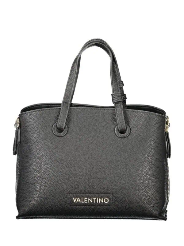 Black Valentino handbag with pebbled leather texture and gold logo detail. Elegant and versatile accessory for fashion-forward looks. Perfect for everyday use or special occasions.