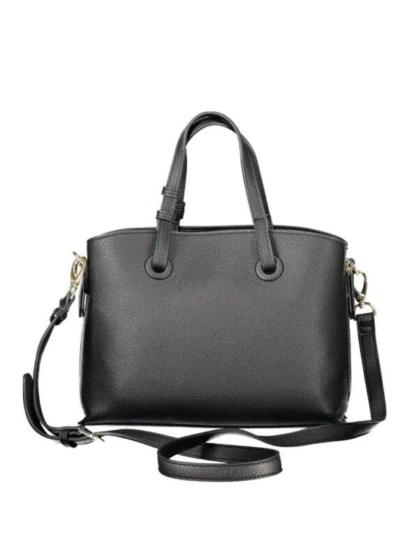 Black structured leather handbag with dual top handles and detachable shoulder strap, luxury fashion accessory for women, versatile and stylish for everyday use.