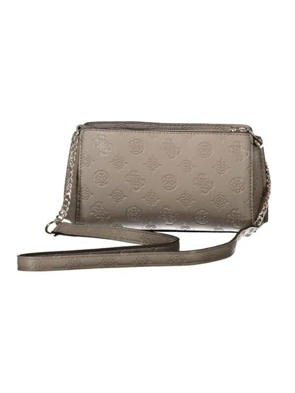 Lux Brands - Grey embossed leather crossbody bag with silver chain strap and subtle monogram pattern for a luxurious look. Perfect for stylish outings and everyday elegance.
