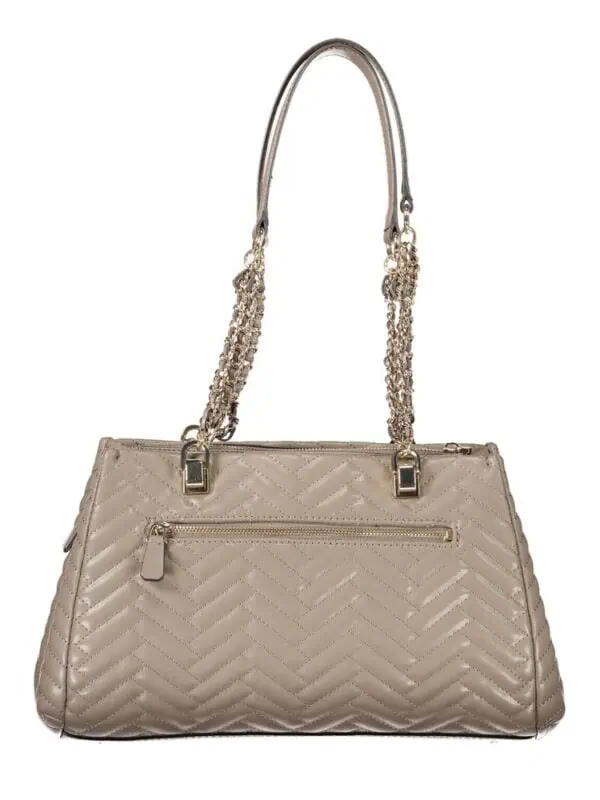 Lux Brands beige quilted leather handbag with chain straps and gold accents, stylish accessory for women.