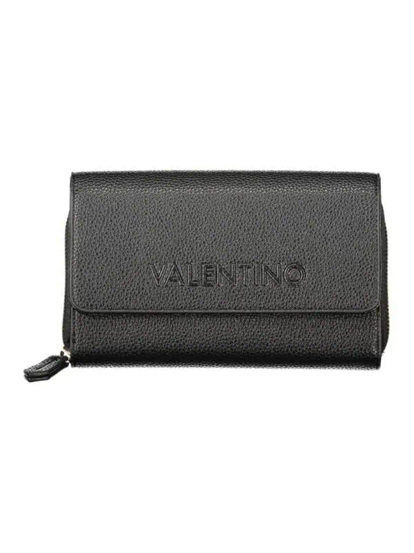 Black Valentino designer wallet with textured leather and zip closure, stylish and compact for everyday use.
