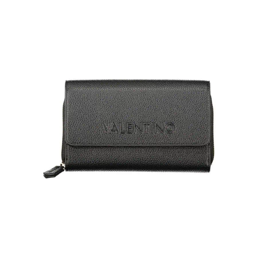 Black Valentino designer wallet with textured leather and zip closure, stylish and compact for everyday use.