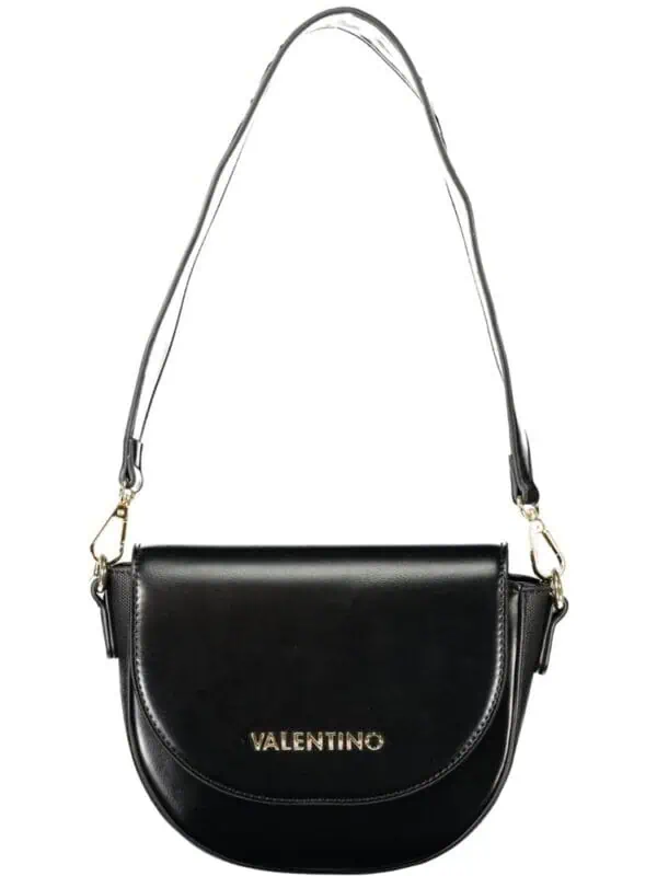 Stylish black Valentino shoulder bag with gold logo and adjustable strap, perfect for luxury fashion statements.