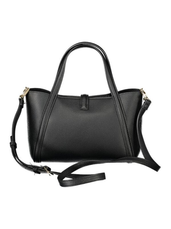 Black luxury leather handbag with dual handles and adjustable shoulder strap for versatile styling. Perfect for elegant occasions or daily use, featuring premium craftsmanship and spacious interior.