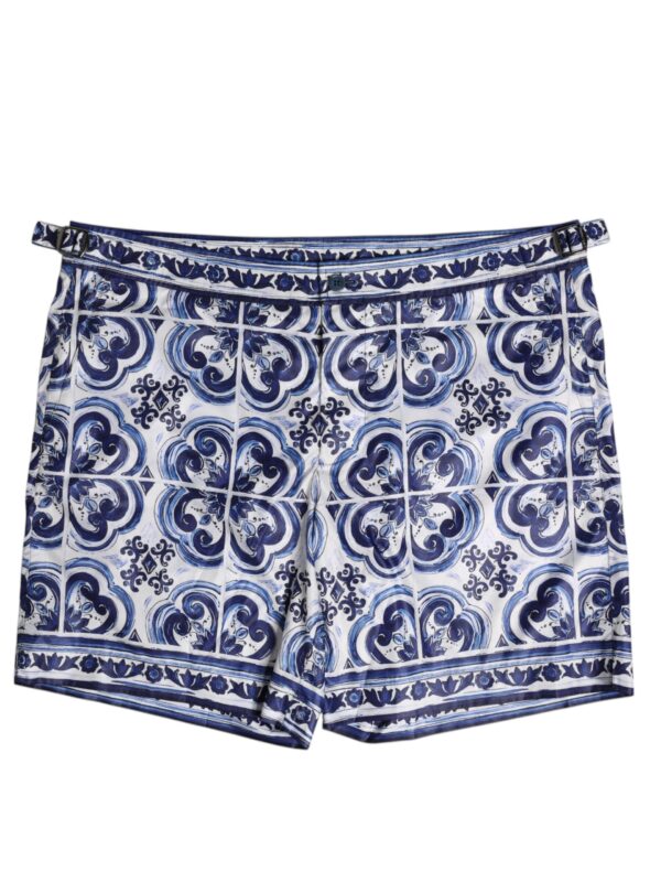 Dolce & Gabbana Blue White Majolica Print Swim Shorts Swimwear