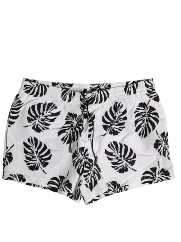 Dolce & Gabbana White Black Print Beachwear Shorts Swimwear