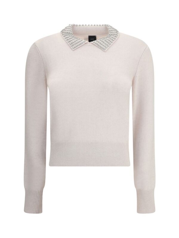 PINKO Rhinestone-decorated collar Sweater