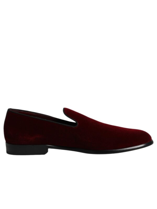 Dolce & Gabbana Red Cotton Velvet Slip On Loafers Formal Shoes