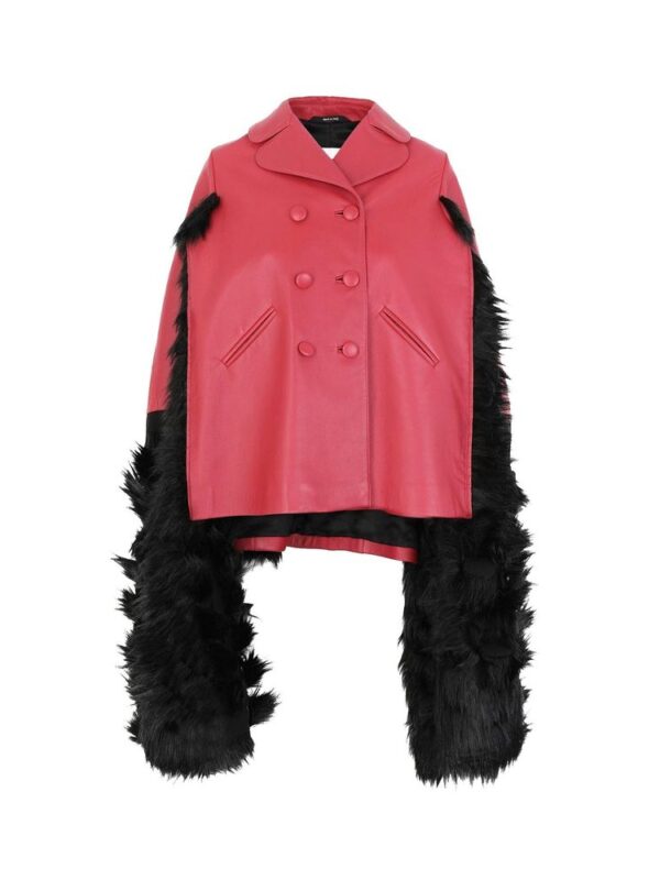 Maison Margiela Faux Fur Trimmed Leather Cape Jacket