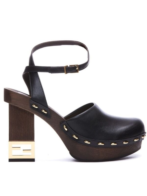 Fendi Decorative Heel Leather Pumps