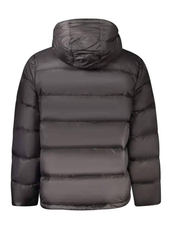 Puffer winter jacket with hood in black, lightweight and insulated for cold weather, stylish and practical outerwear.